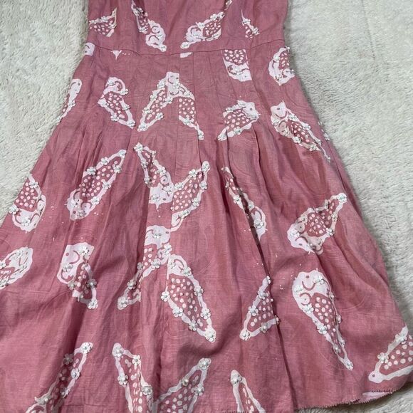 Tory Burch Helen Batik Dress Beaded Appliqué Runway Knee Length Women’s Dress - Picture 2 of 7